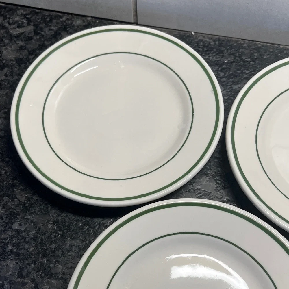 Buffalo China Classic White Restaurant (Diner) Plates with Green Rim Set of 3-7”